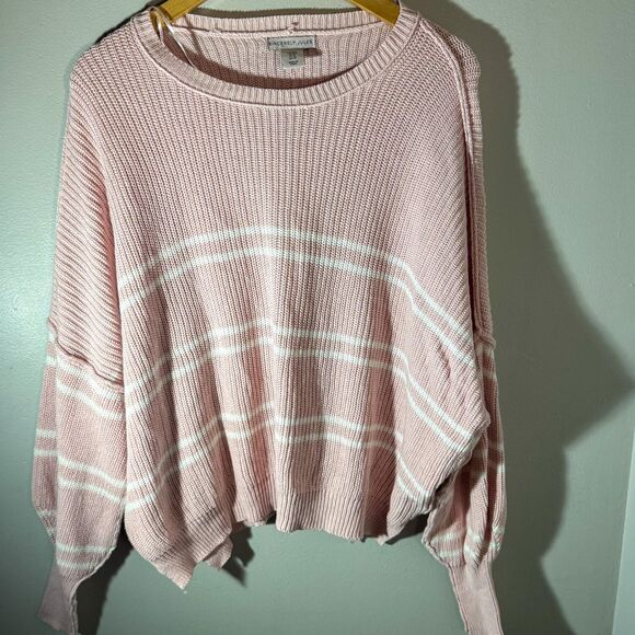 Oversized Blush Pink & White Stripe 100% Cotton Knit Sweater - Picture 1 of 5